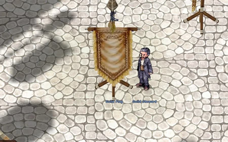 Rented quarters: the Guild Flag and the Guild Steward (Prontera plot 1, 138,196) in game