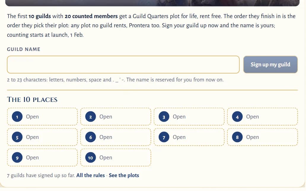 The sign-up form in game