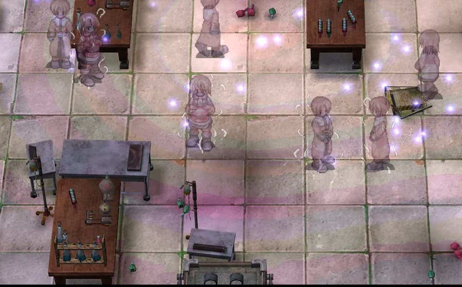 Inside the recorded memory: the people of the laboratory appear as pale echoes in game
