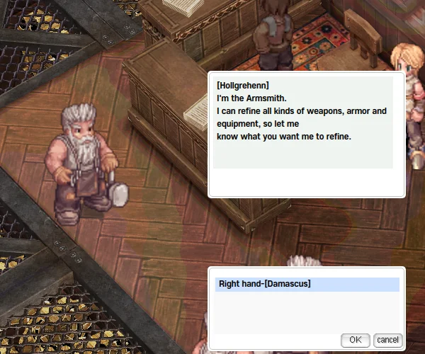 Hollgrehenn the Armsmith with a menu of the worn items