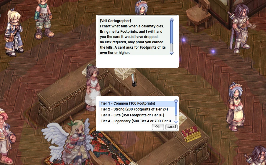 The Veil Cartographer's reward menu with the Tier 4 line cut off
