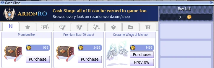 The top of the Cash Shop window with the new banner