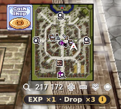 The EXP and Drop badge under the minimap