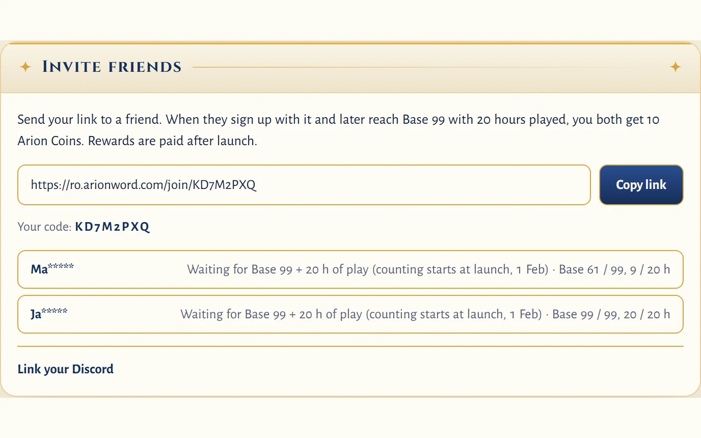 The Invite friends box on the account page with sample friends