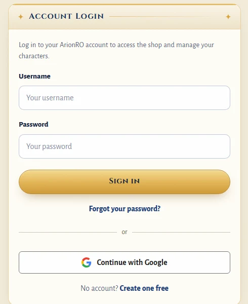 Account Login form with Sign in, the Forgot your password? link and the Continue with Google button