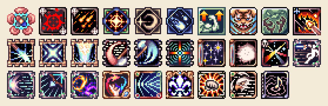 A grid of 29 small pixel-art skill icons in three rows.