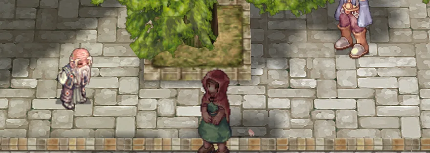 Mina, a girl in a red hood, in the Prontera pet corner beside the Pet Groomer