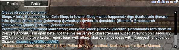 The game chat: [Attendance] Check-in day 30: 5 x Blue Potion is in your mailbox. Next stamp: 1 x Battle Manual.