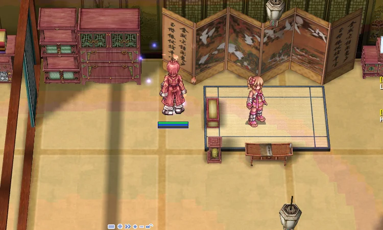 A classroom on the 2nd floor of the Izlude Academy with two characters.