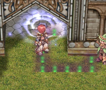 Green thorn cloud of Wall of Thorn on the grass next to a character.